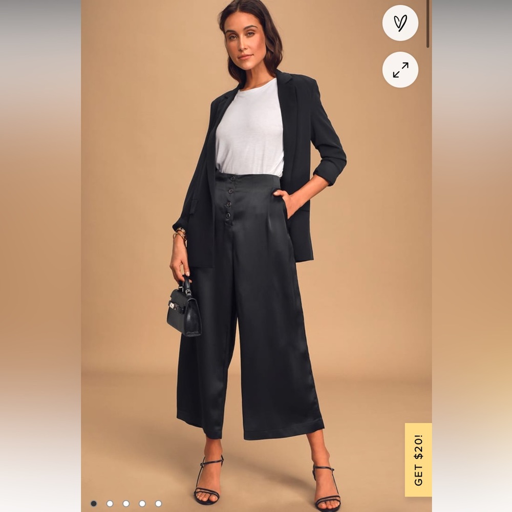 Lulu’s Chic Agenda Black Satin Button Front Cropped Pants